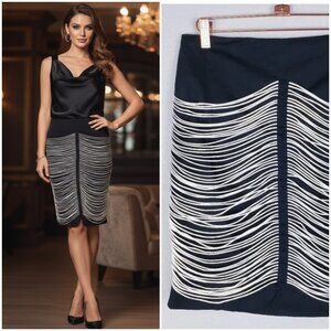 Vintage WORTH Pencil Skirt Double Edge Chainette Fringe Trim Stretch size 2